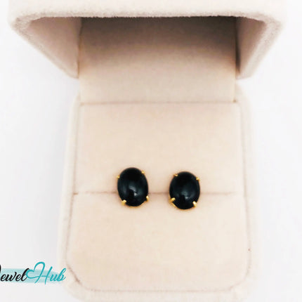 14k Gold Onyx Stud Earrings – Bold Simplicity in Black & Gold JH