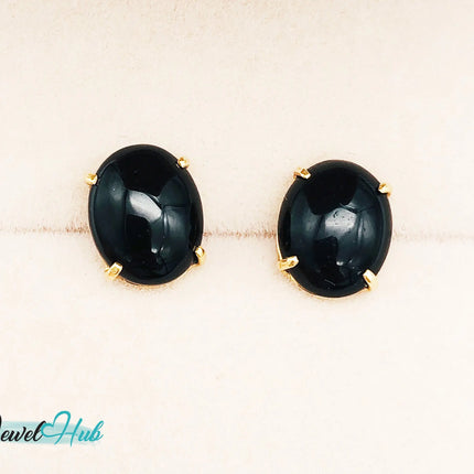 14k Gold Onyx Stud Earrings – Bold Simplicity in Black & Gold JH