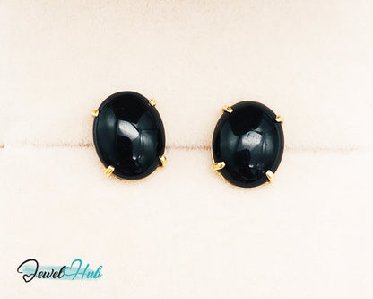14k Gold Onyx Stud Earrings – Bold Simplicity in Black & Gold