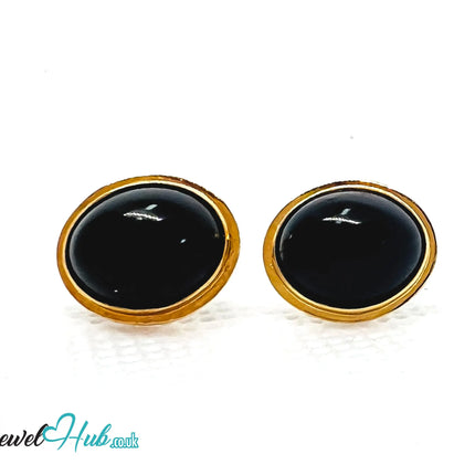 14K Gold Oval Onyx Stud Earrings – Quiet Confidence in Classic Form JH
