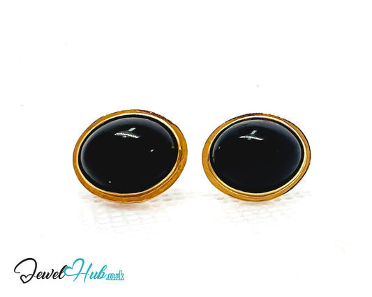 14K Gold Oval Onyx Stud Earrings – Quiet Confidence in Classic Form