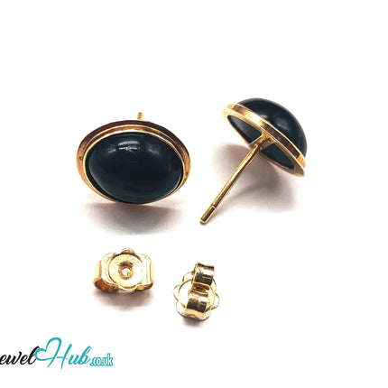 14K Gold Oval Onyx Stud Earrings – Quiet Confidence in Classic Form JH