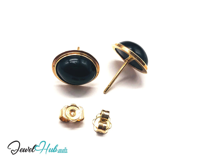 14K Gold Oval Onyx Stud Earrings – Quiet Confidence in Classic Form JH