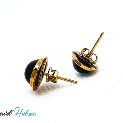 14K Gold Oval Onyx Stud Earrings – Quiet Confidence in Classic Form JH