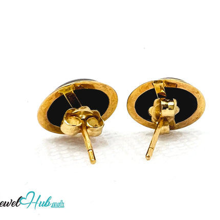 14K Gold Oval Onyx Stud Earrings – Quiet Confidence in Classic Form JH