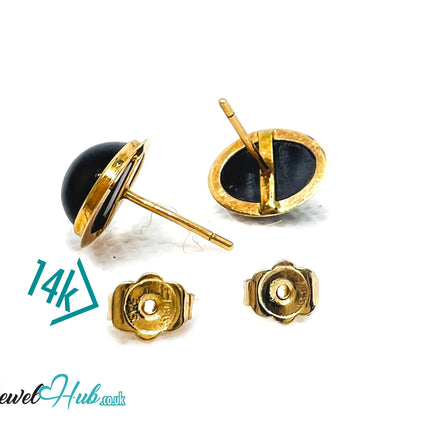 14K Gold Oval Onyx Stud Earrings – Quiet Confidence in Classic Form JH