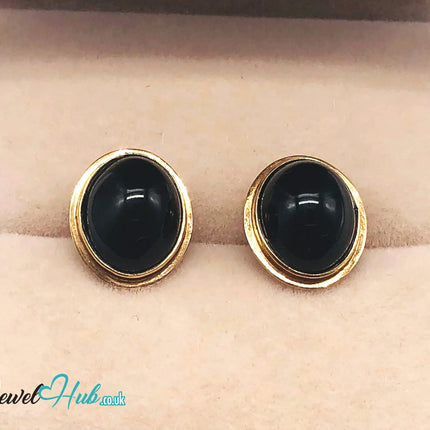 14K Gold Oval Onyx Stud Earrings – Quiet Confidence in Classic Form JH