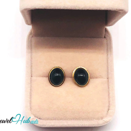 14K Gold Oval Onyx Stud Earrings – Quiet Confidence in Classic Form JH