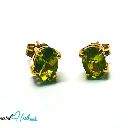 14K Solid Gold Peridot Stud Earrings – 6×4mm Oval-Cut, 1.00ct Total JH