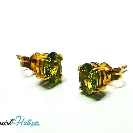 14K Solid Gold Peridot Stud Earrings – 6×4mm Oval-Cut, 1.00ct Total JH