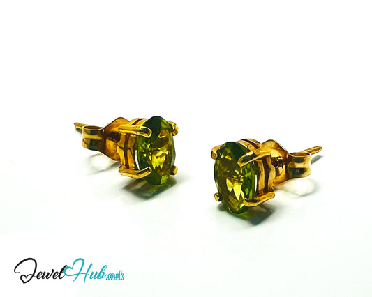 14K Solid Gold Peridot Stud Earrings – 6×4mm Oval-Cut, 1.00ct Total