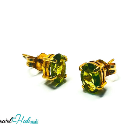 14K Solid Gold Peridot Stud Earrings – 6×4mm Oval-Cut, 1.00ct Total JH