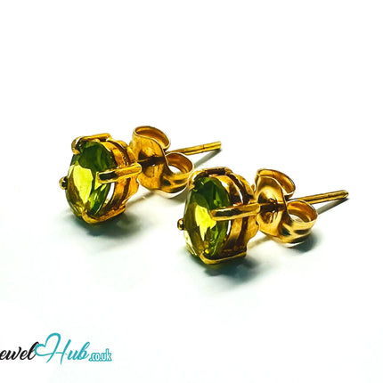 14K Solid Gold Peridot Stud Earrings – 6×4mm Oval-Cut, 1.00ct Total JH