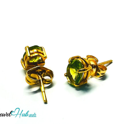 14K Solid Gold Peridot Stud Earrings – 6×4mm Oval-Cut, 1.00ct Total JH