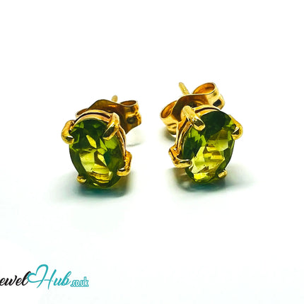 14K Solid Gold Peridot Stud Earrings – 6×4mm Oval-Cut, 1.00ct Total JH