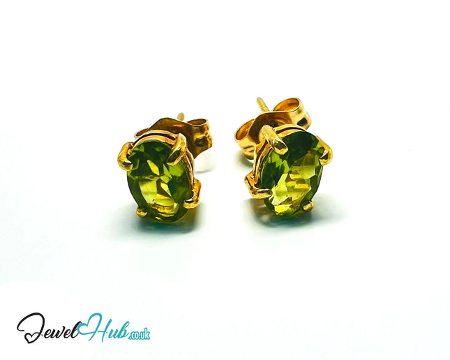 14K Solid Gold Peridot Stud Earrings – 6×4mm Oval-Cut, 1.00ct Total JH