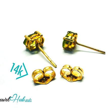 14K Solid Gold Peridot Stud Earrings – 6×4mm Oval-Cut, 1.00ct Total JH