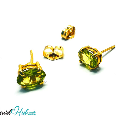 14K Solid Gold Peridot Stud Earrings – 6×4mm Oval-Cut, 1.00ct Total JH