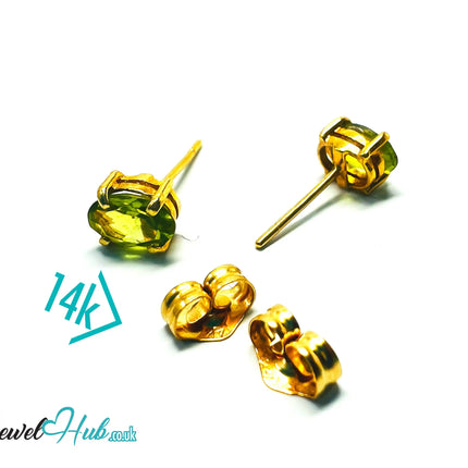 14K Solid Gold Peridot Stud Earrings – 6×4mm Oval-Cut, 1.00ct Total JH