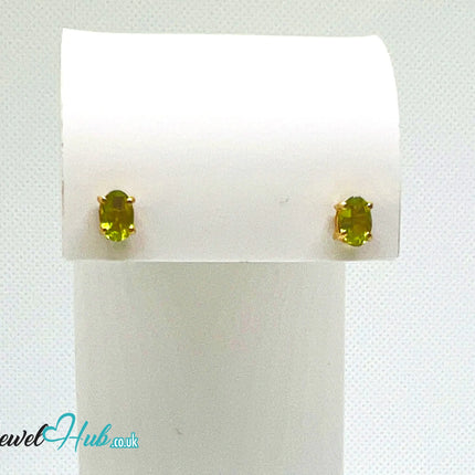 14K Solid Gold Peridot Stud Earrings – 6×4mm Oval-Cut, 1.00ct Total JH