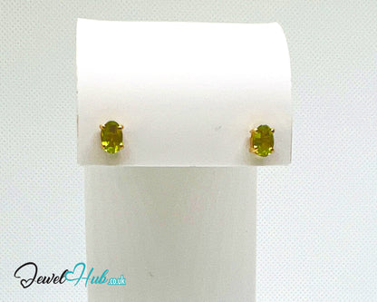14K Solid Gold Peridot Stud Earrings – 6×4mm Oval-Cut, 1.00ct Total
