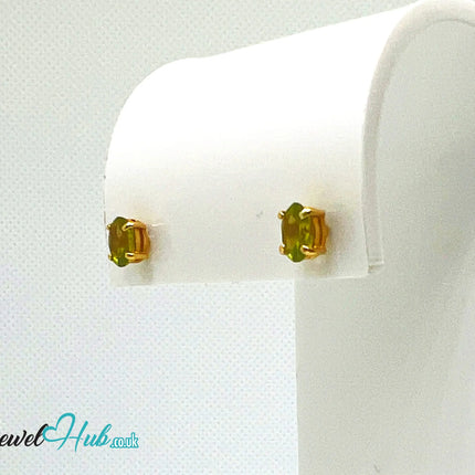 14K Solid Gold Peridot Stud Earrings – 6×4mm Oval-Cut, 1.00ct Total JH