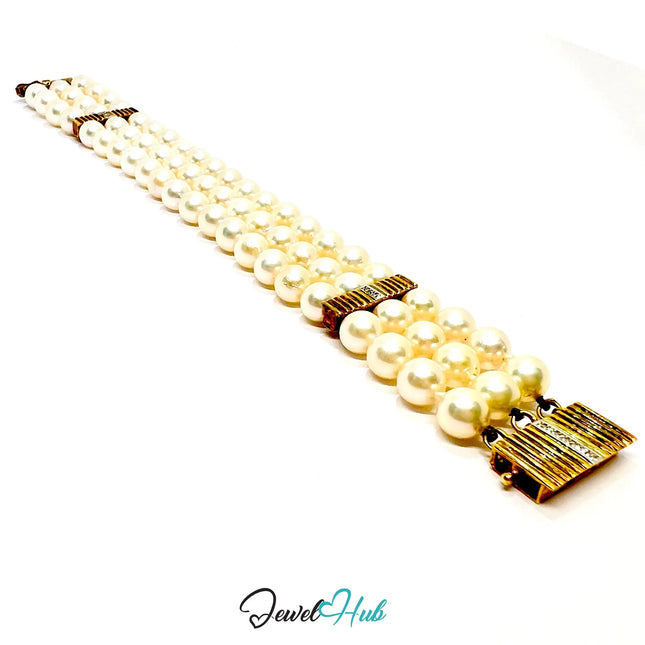 Lattice Pearl Bracelet · 14k Gold Clasp · 66 Natural Pearls · Statement Elegance JH