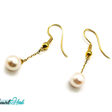 Elegant 14k (585) Solid Gold Peachy Pink Pearl Dangling Earrings JH