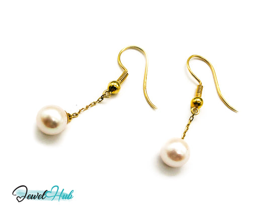 Elegant 14k (585) Solid Gold Peachy Pink Pearl Dangling Earrings