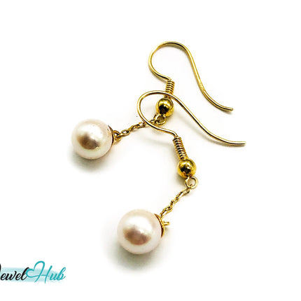 Elegant 14k (585) Solid Gold Peachy Pink Pearl Dangling Earrings JH
