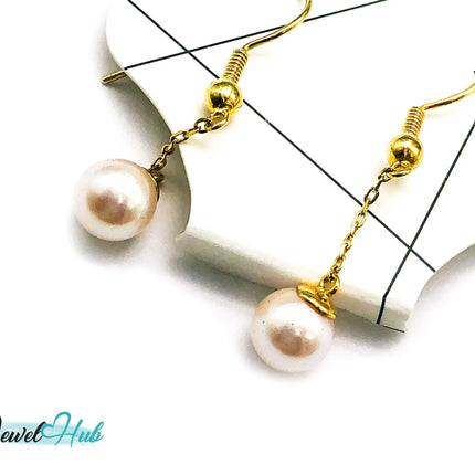 Elegant 14k (585) Solid Gold Peachy Pink Pearl Dangling Earrings JH
