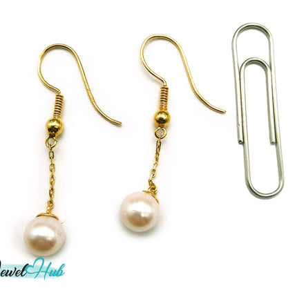 Elegant 14k (585) Solid Gold Peachy Pink Pearl Dangling Earrings JH