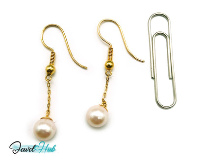 Elegant 14k (585) Solid Gold Peachy Pink Pearl Dangling Earrings