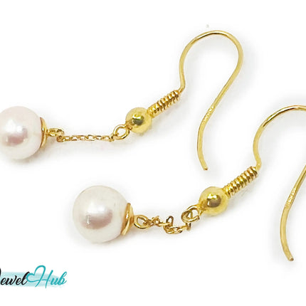 Elegant 14k (585) Solid Gold Peachy Pink Pearl Dangling Earrings JH