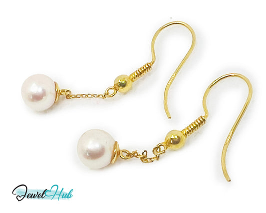 Elegant 14k (585) Solid Gold Peachy Pink Pearl Dangling Earrings