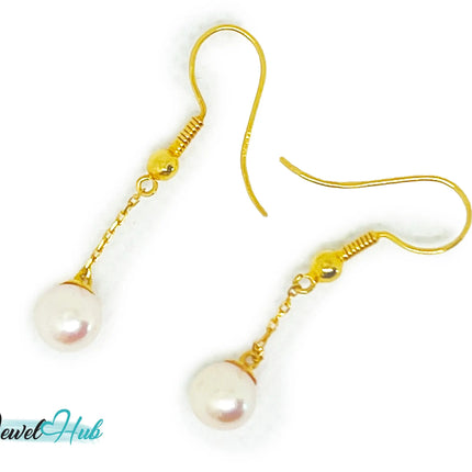 Elegant 14k (585) Solid Gold Peachy Pink Pearl Dangling Earrings JH
