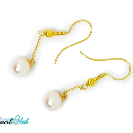 Elegant 14k (585) Solid Gold Peachy Pink Pearl Dangling Earrings JH