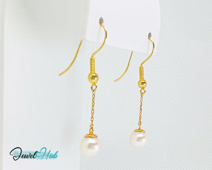 Elegant 14k (585) Solid Gold Peachy Pink Pearl Dangling Earrings