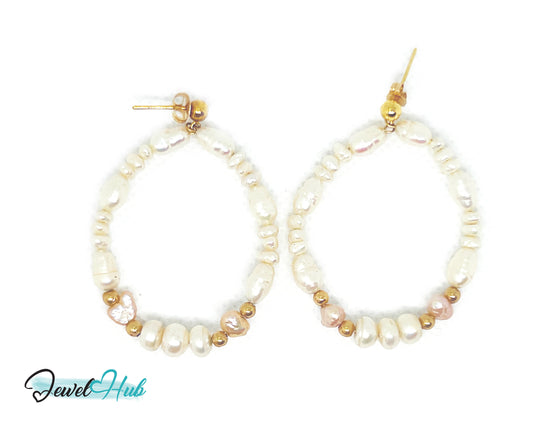 14k Freshwater Pearl Large Circle Hoop Earrings – Organic Radiance