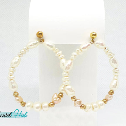 14k Freshwater Pearl Large Circle Hoop Earrings – Organic Radiance JH