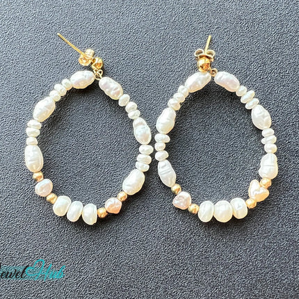 14k Freshwater Pearl Large Circle Hoop Earrings – Organic Radiance JH