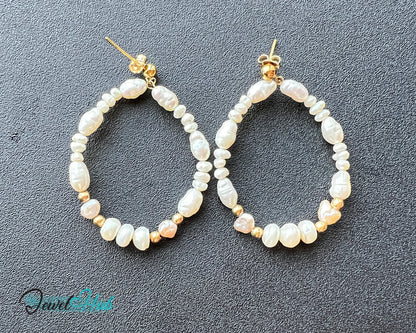 14k Freshwater Pearl Large Circle Hoop Earrings – Organic Radiance