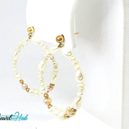 14k Freshwater Pearl Large Circle Hoop Earrings – Organic Radiance JH