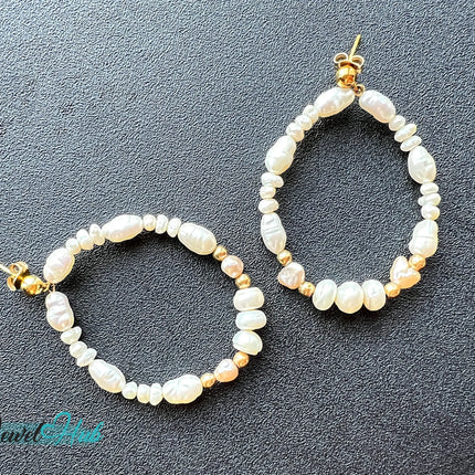 14k Freshwater Pearl Large Circle Hoop Earrings – Organic Radiance JH