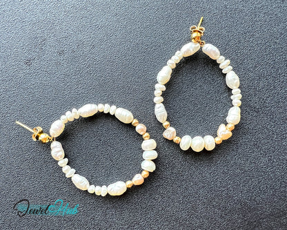 14k Freshwater Pearl Large Circle Hoop Earrings – Organic Radiance
