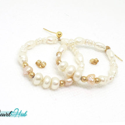 14k Freshwater Pearl Large Circle Hoop Earrings – Organic Radiance JH