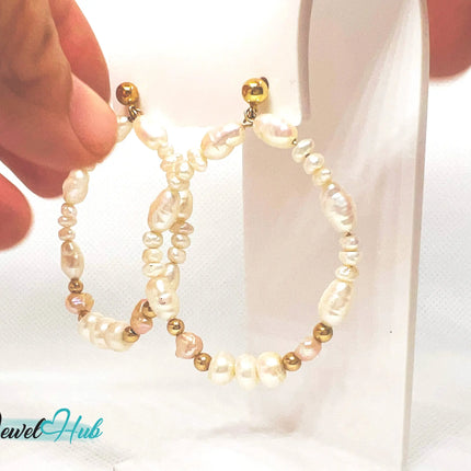 14k Freshwater Pearl Large Circle Hoop Earrings – Organic Radiance JH