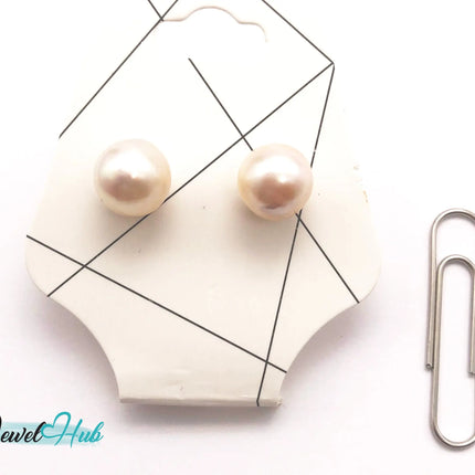 14K Solid Gold Blush Pearl Stud Earrings – 9mm Premium Freshwater Pearls JH