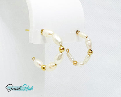 14K Solid Gold Freshwater Pearl Cascade Earrings – Lightweight & Sculptural Elegance
