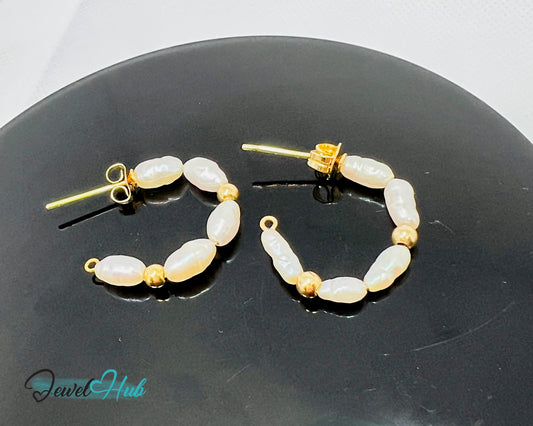 14K Solid Gold Freshwater Pearl Cascade Earrings – Lightweight & Sculptural Elegance